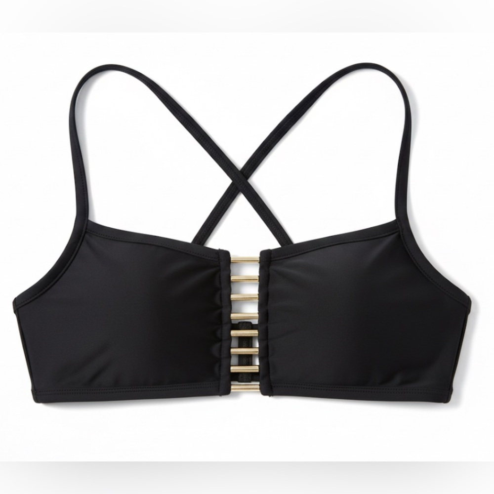 POL Black Caged Front Bikini Top - Gold Bar Detail - Medium NWOT